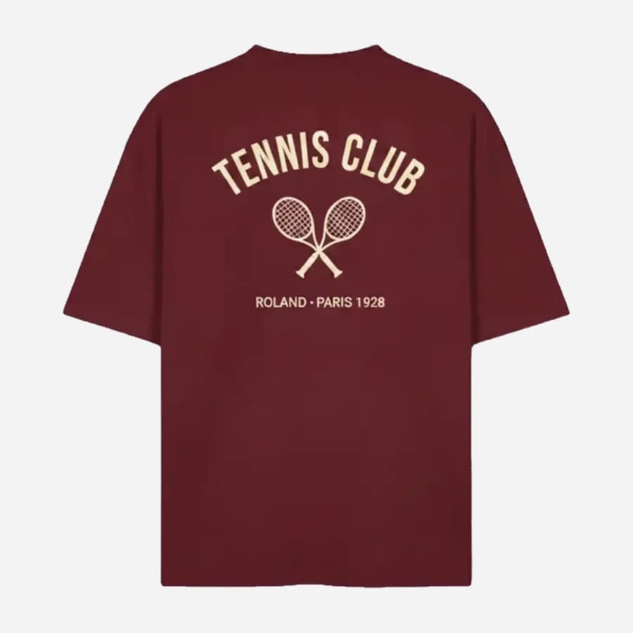 T-shirt bordeaux personnalisé, écusson Tennis Club imprimé au dos