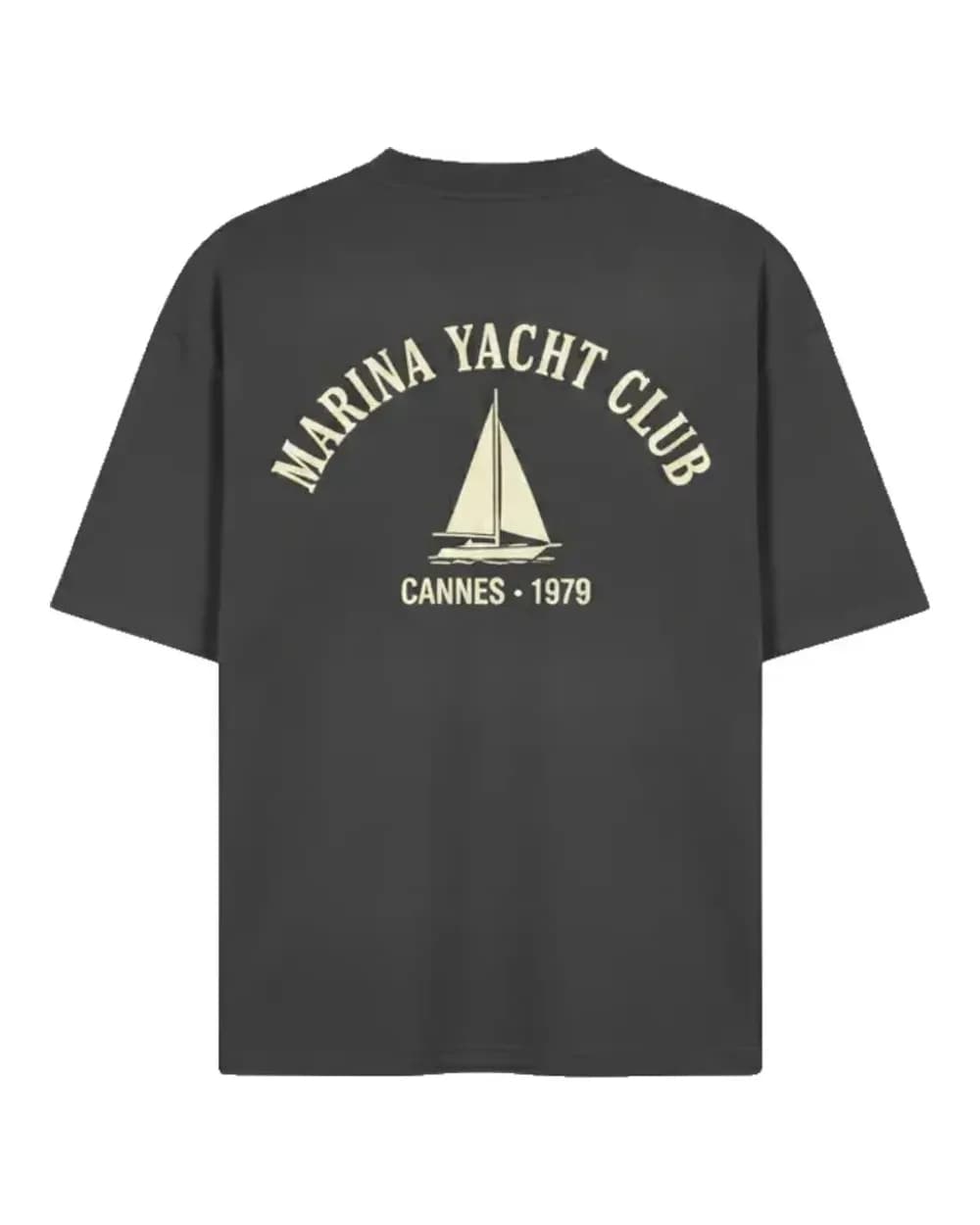 T-shirt anthracite personnalisé, écusson Marina Yacht Club au dos