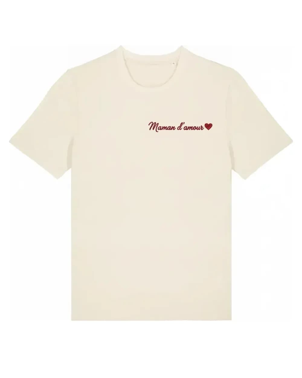 T-shirt écru personnalisé Fête des Mères, Maman d’amour brodé côté cœur