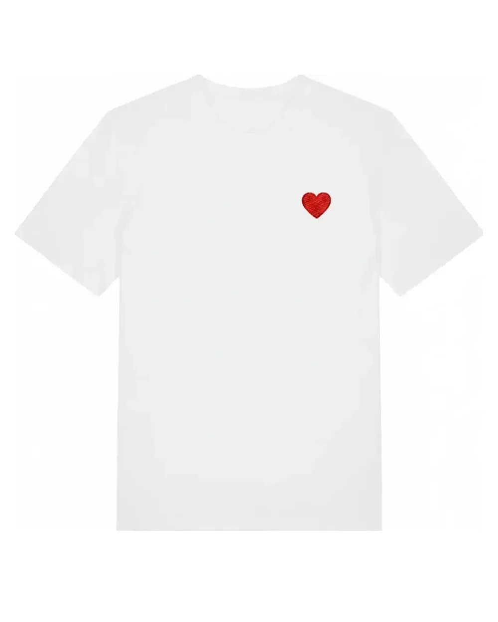 T-shirt blanc personnalisé, petit cœur rouge brodé côté cœur