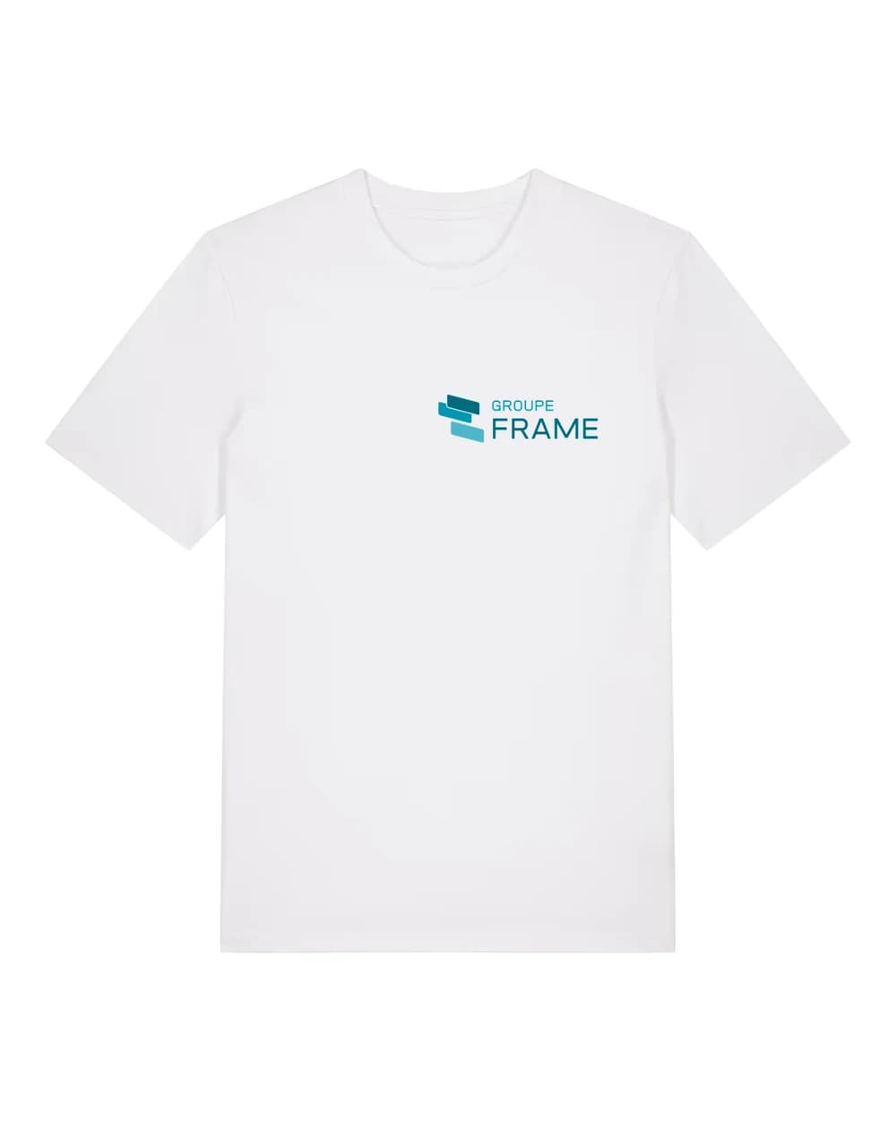 T-shirt d’entreprise personnalisé blanc, logo de groupe brodé côté cœur