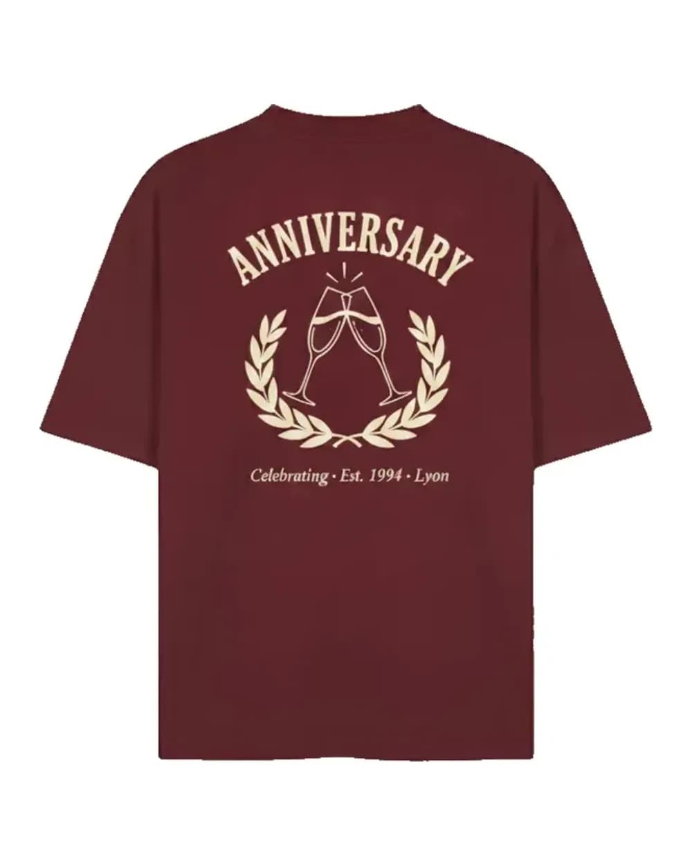 T-shirt bordeaux d’anniversaire imprimé en express pour une date fixe