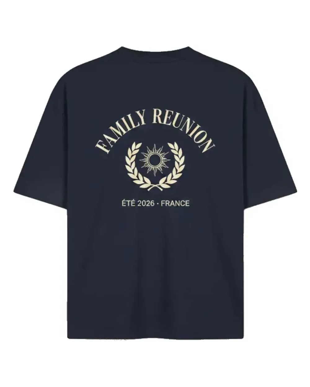 T-shirt bleu marine personnalisé, visuel Family Reunion au dos