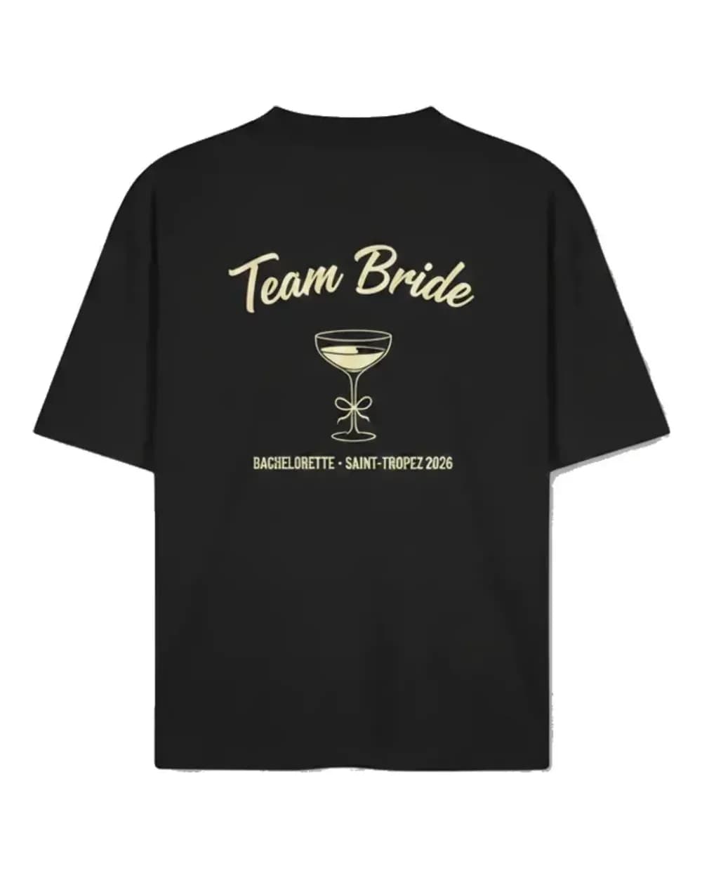 T-shirt EVJF personnalisé noir, marquage Team Bride avec le lieu et la date du week-end