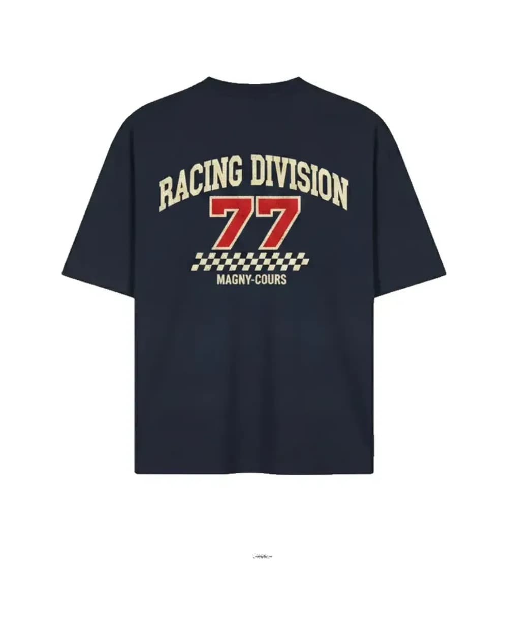 T-shirt bleu marine personnalisé, visuel Racing Division 77 au dos