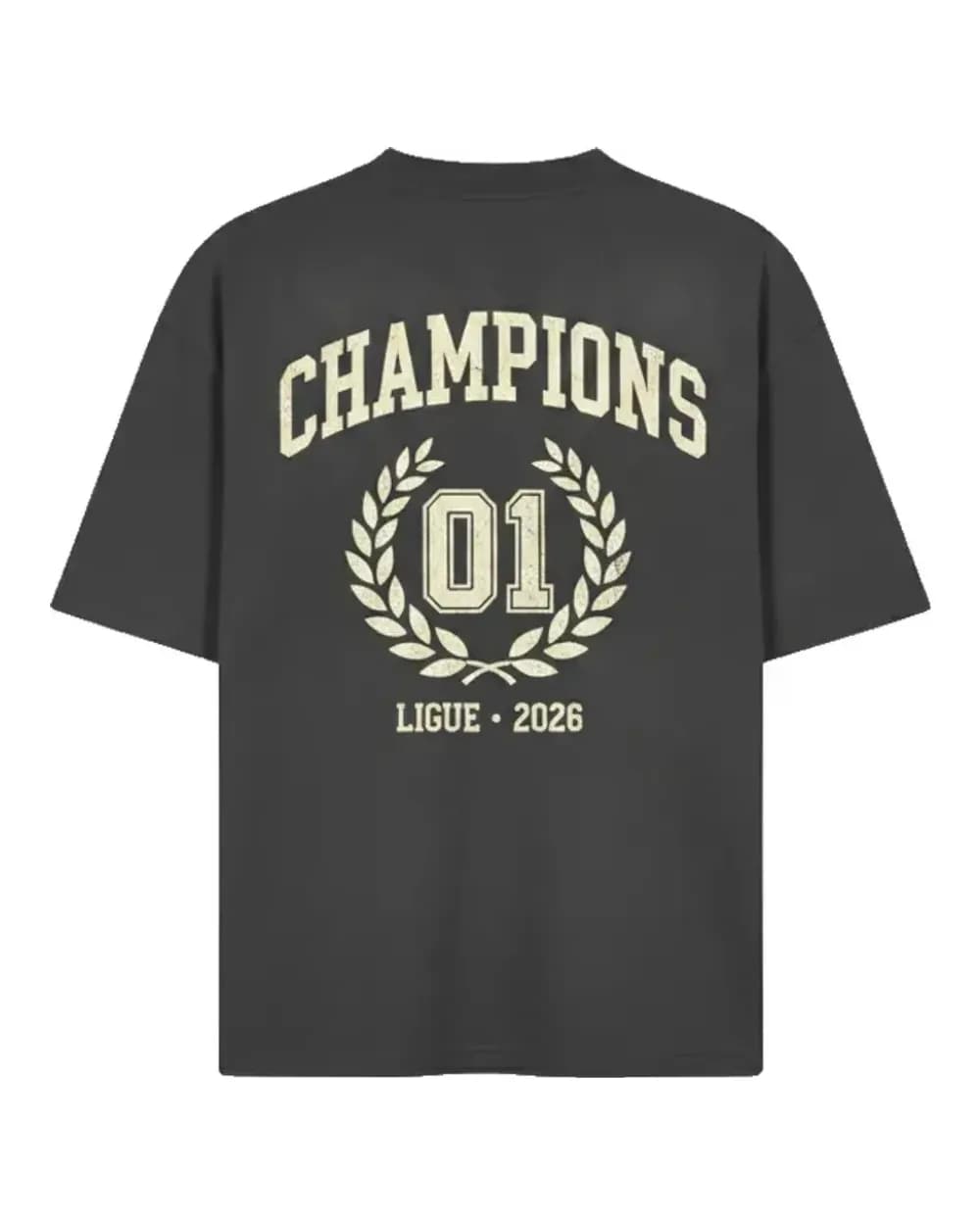 T-shirt étudiant personnalisé anthracite, écusson Champions imprimé au dos