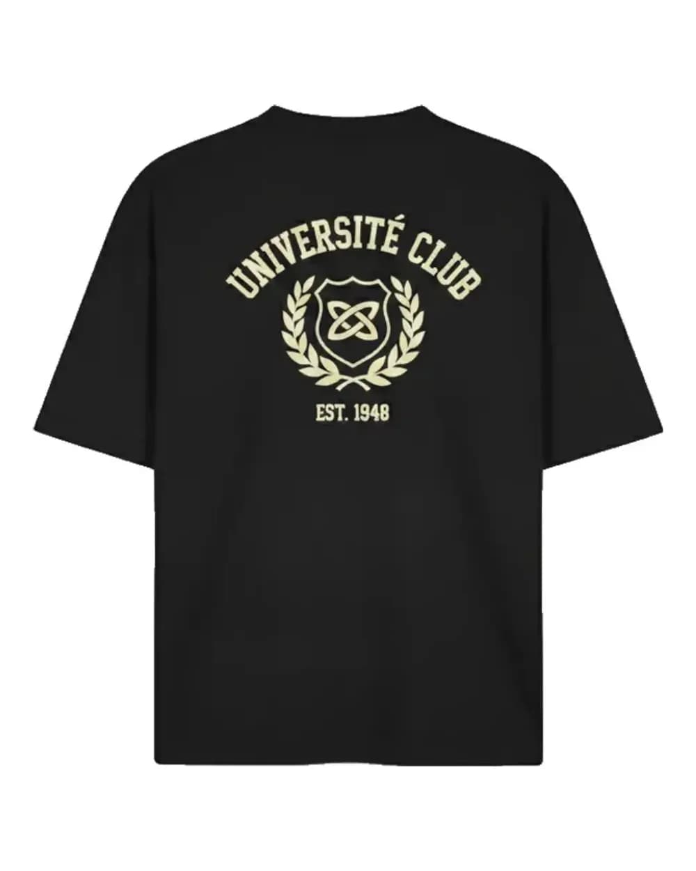 T-shirt étudiant personnalisé noir, écusson d’université imprimé au dos