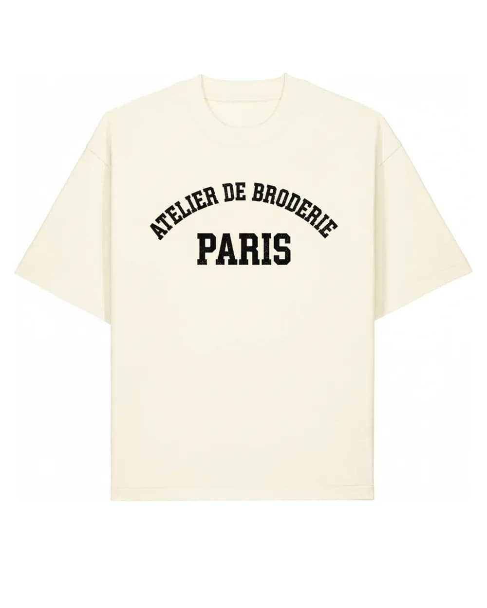 T-shirt crème personnalisé, lettrage arqué façon varsity