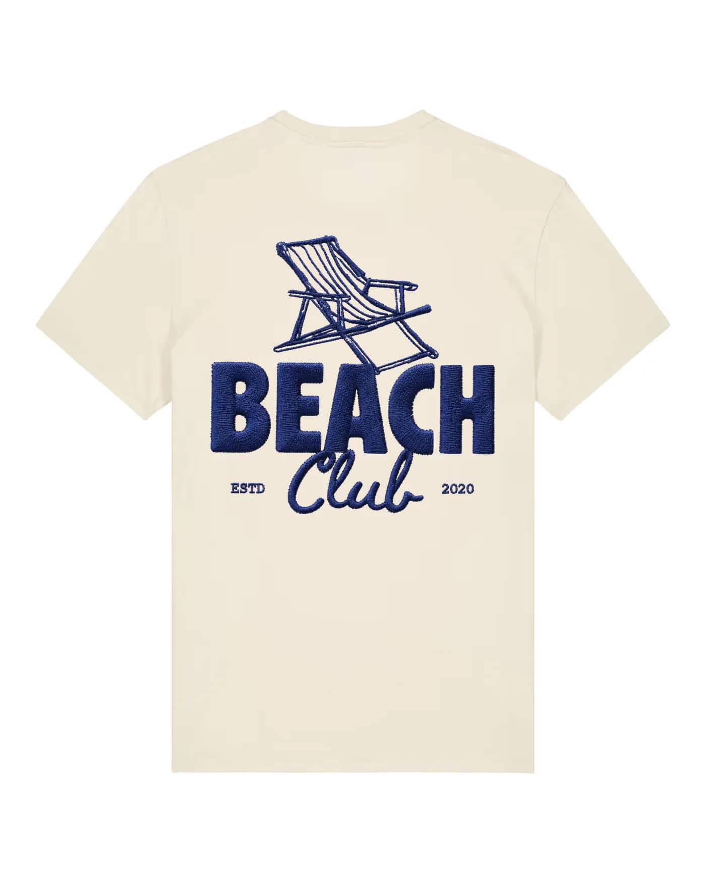T-shirt écru avec le logo d’un beach club brodé dans le dos