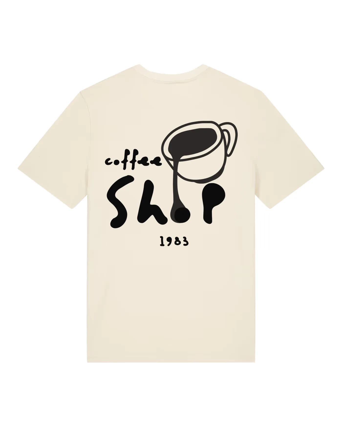 T-shirt écru d’une série d’enseigne, visuel imprimé dans le dos
