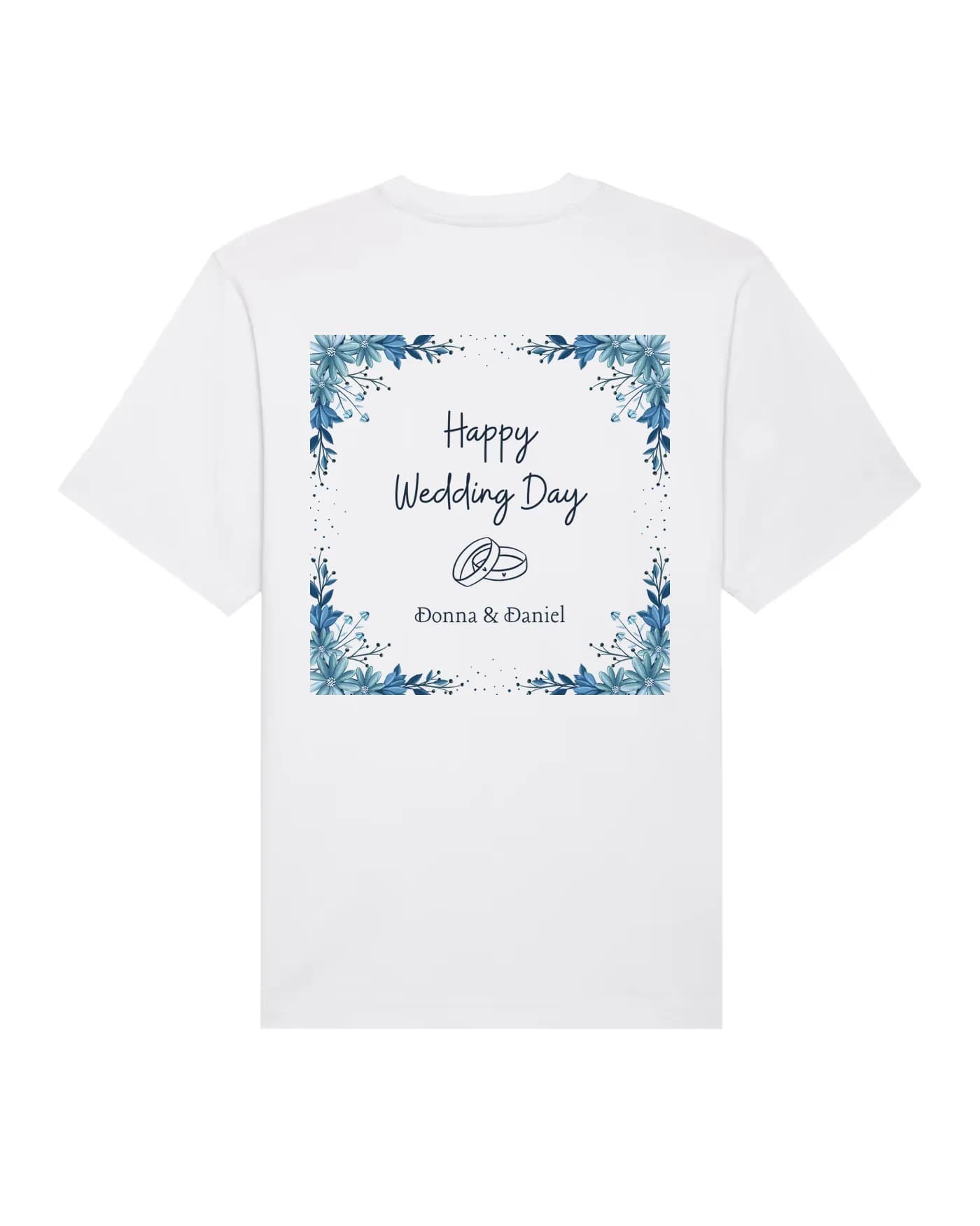 T-shirt blanc d’une série de mariage produite en express