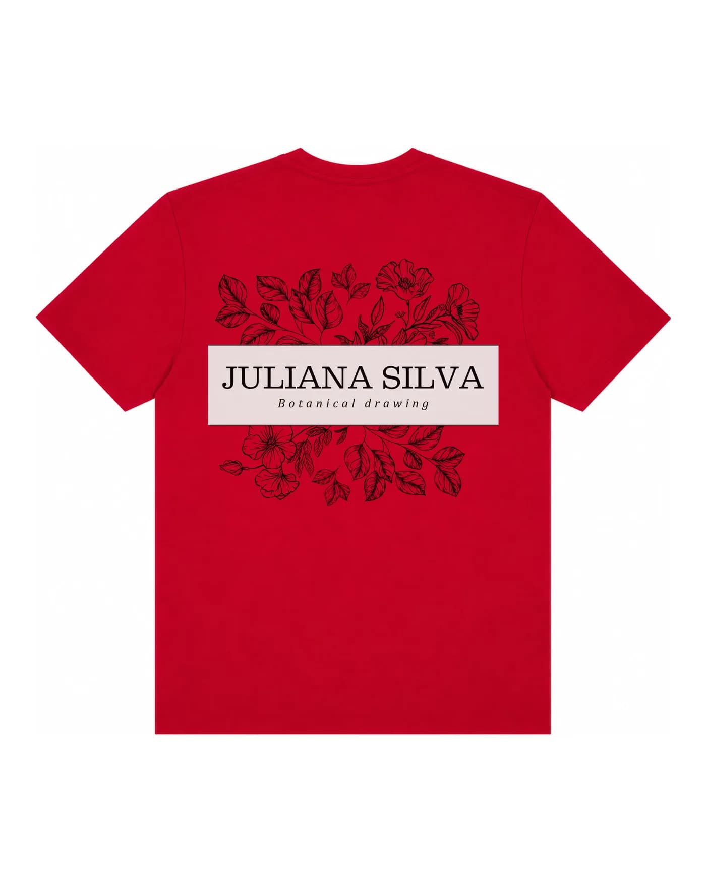 T-shirt rouge personnalisé avec une illustration botanique imprimée dans le dos
