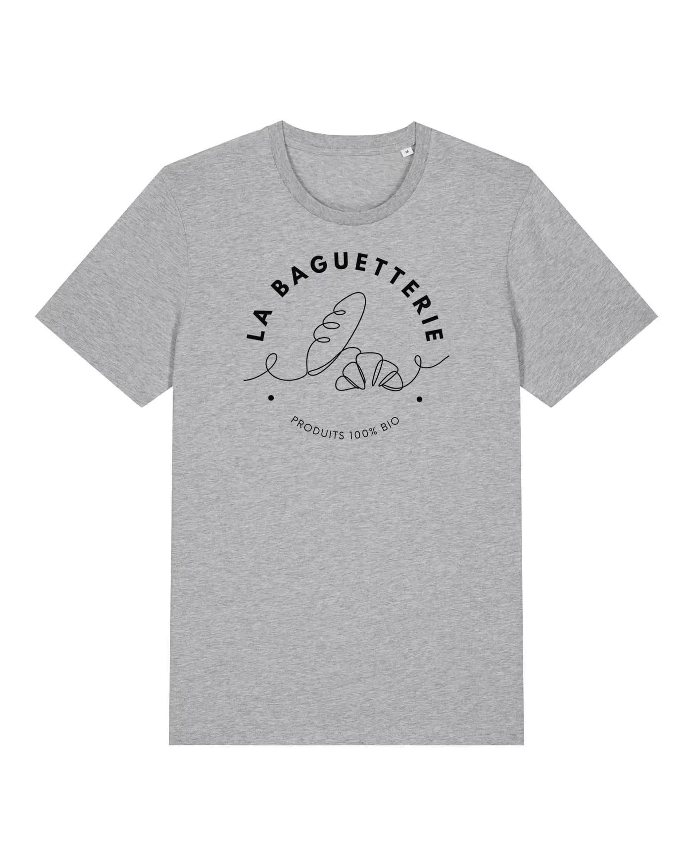 T-shirt gris chiné avec le logo d’une boulangerie imprimé dans le dos