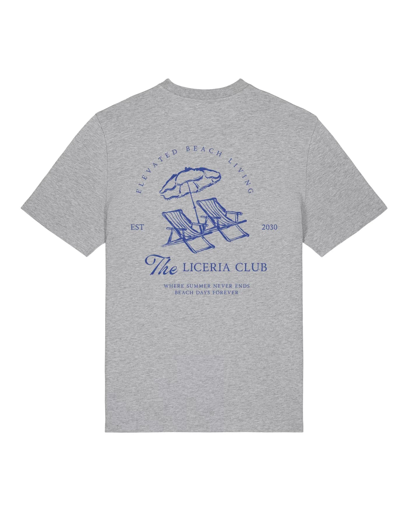 Logo Liceria Club marqué sur la poitrine d’un t-shirt gris chiné, impression